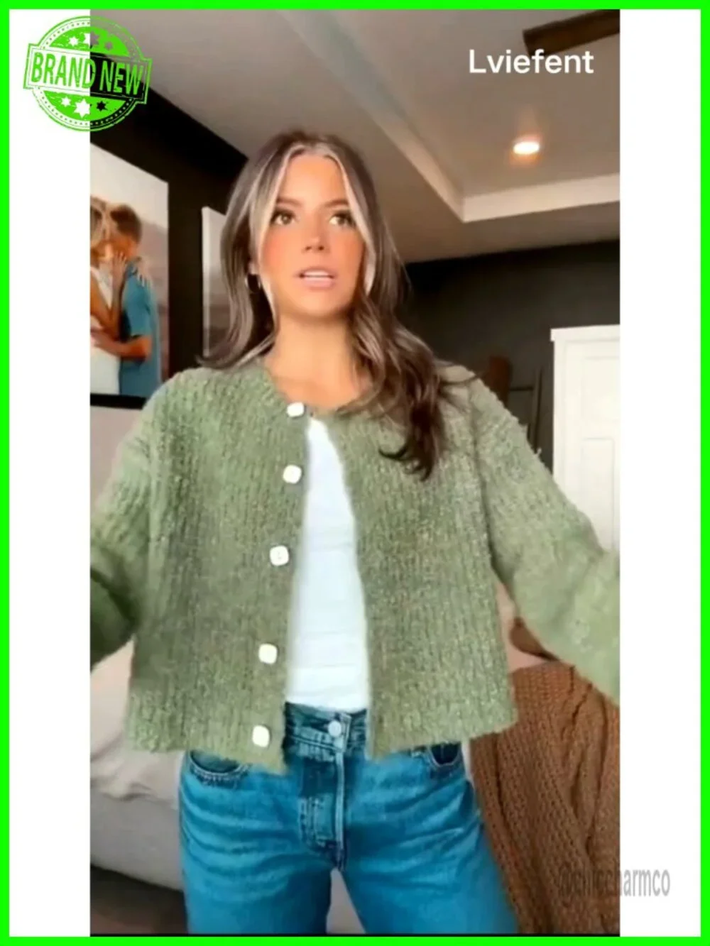 Women Cropped Knit Cardigan Long Sleeve Button Front Open Fluffy Sweater Jacket